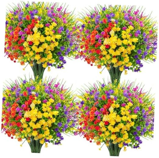 16 Bundles Artificial Flowers for Outdoors Fake Plastic Plants Multi Color