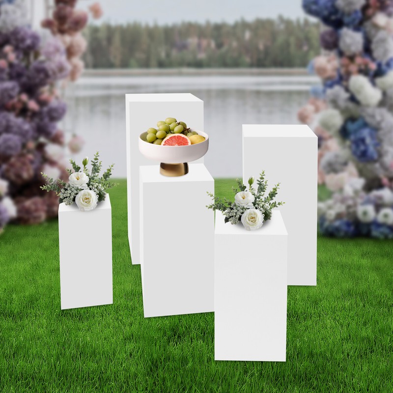 For Cake Shops Weddings 5 Pack Modern Square Cake Pedestal Stands Iron White NEW gallery