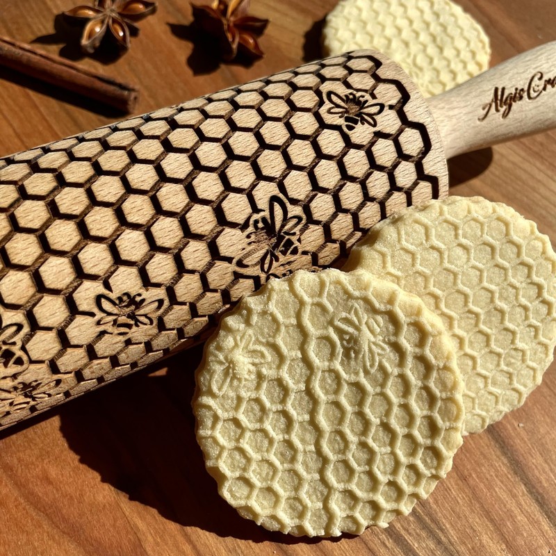 BEEHIVE Embossing Rolling Pin with Pattern. Laser Engraved Embossing Dough Ro... gallery