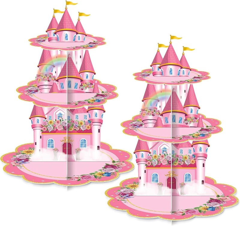 Pink Castle 2-Pack 3-Tier Cupcake Stands for Princess Birthday or Party Decor gallery