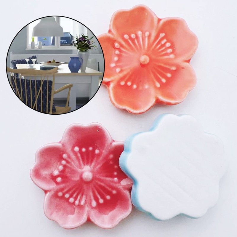 6 Pieces Elegant Cherry Blossom Ceramic Chopsticks Spoon Rest Rack Stand Hold... gallery