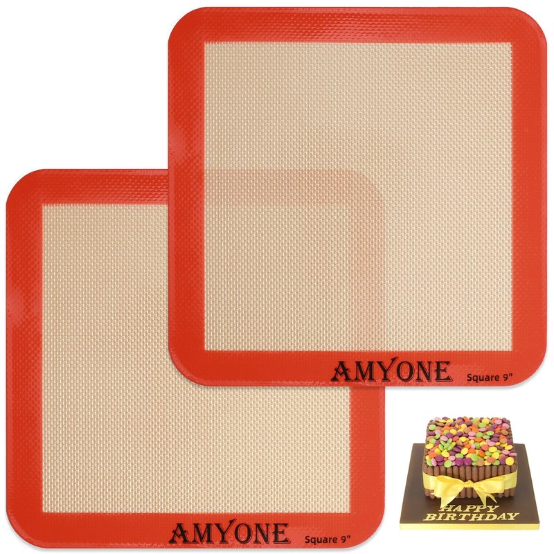 Square Silicone Baking Mats for 9 Inch 2 pack – – 8.5 inch, Orange