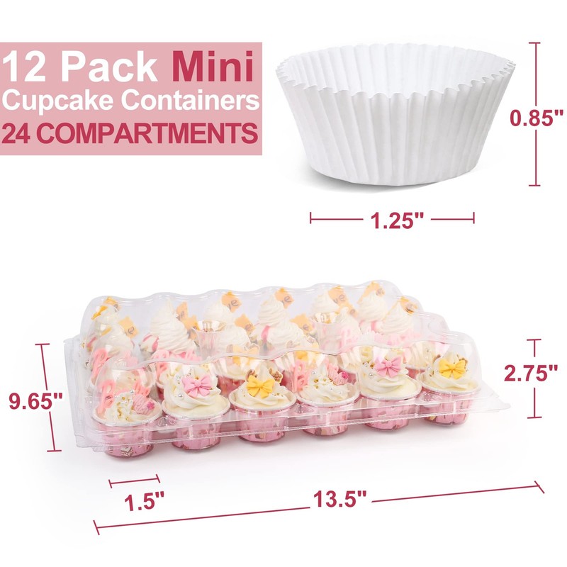 (24 Count x 12 Sets) Mini Cupcake Containers with 288 Liners, Plastic Cupcake... gallery