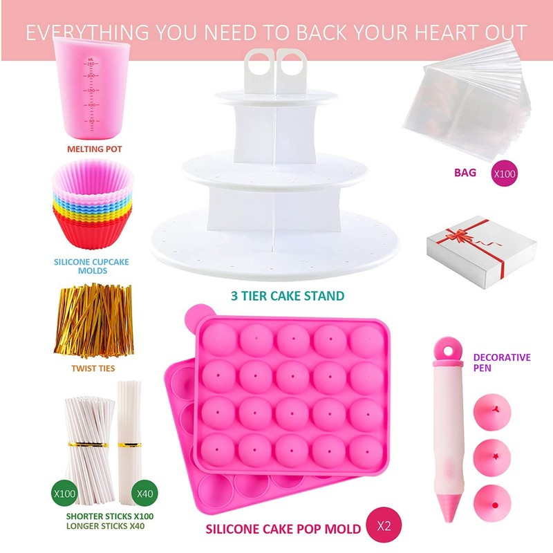 Cake Pop Maker Kit with 2 Silicone Mold Sets with 3 Tier Cake Stand, Chocolat... gallery
