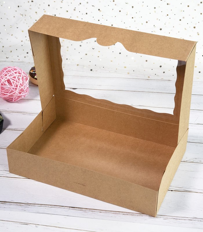 8 PCS 16x11x2.75 Inch Brown Pastry Bakery Box PVC Window Large Cookie Donut gallery