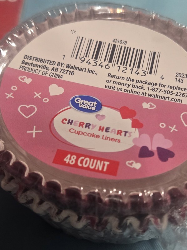 148 Cupcake Wrappers Regular Size Red And White Stripped And Cherry Hearts... gallery