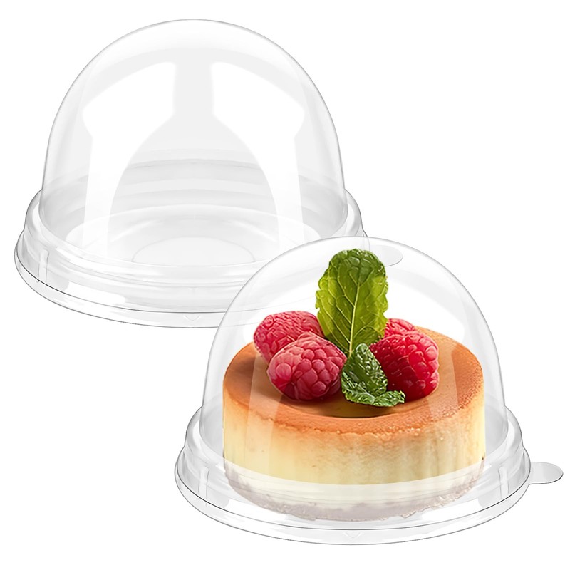 100 Pack Mini Cake Containers, Clear Plastic Small Cupcake Boxes with Dome Li...