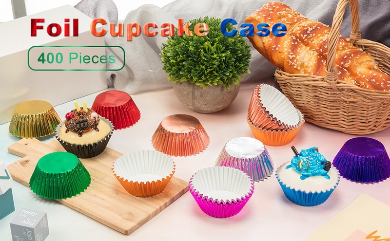 200 Pieces Foil Cupcake Liners Standard Size Metallic Cupcake Liners Paper gallery