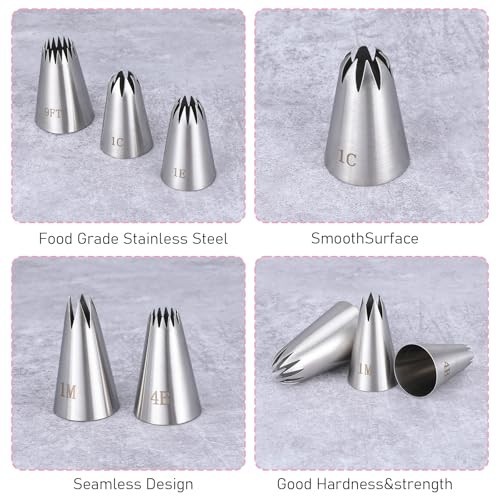5 Pack Large Star Piping Tips Large Icing Tips for Cakes 9FT 1C 1E 1M 4B gallery