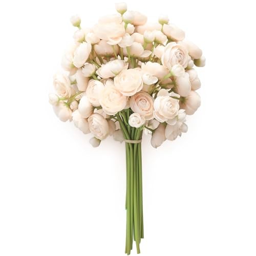 Ranunculus Artificial Flowers 18 Pcs Champagne Faux Silk Mini Ranunculus Cream gallery