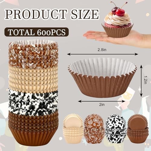 600 Pcs Cupcake Liner Paper Baking Cups Brown Bandana Cow Print Western Cowboy gallery