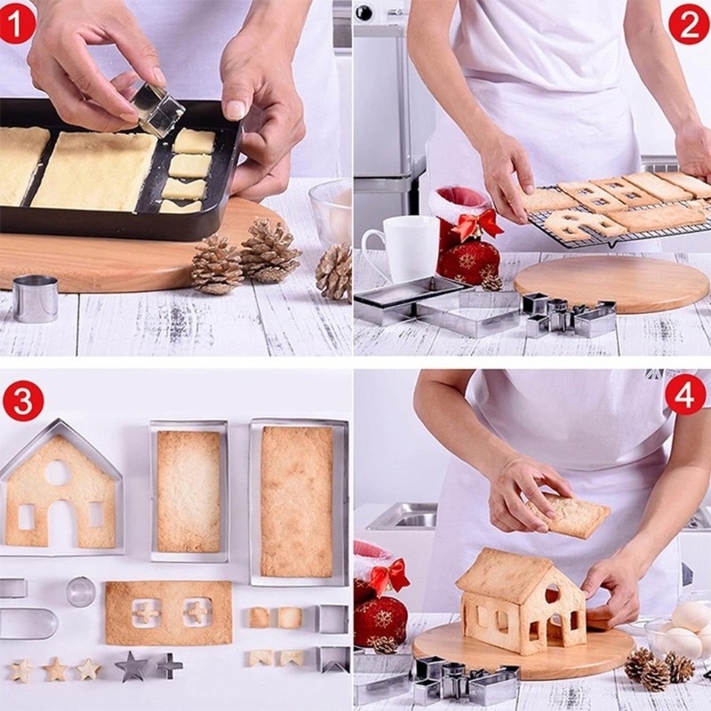 28pcs Stainless Steel Cookie Cutters Gingerbreads House Biscuit Baking Molds gallery