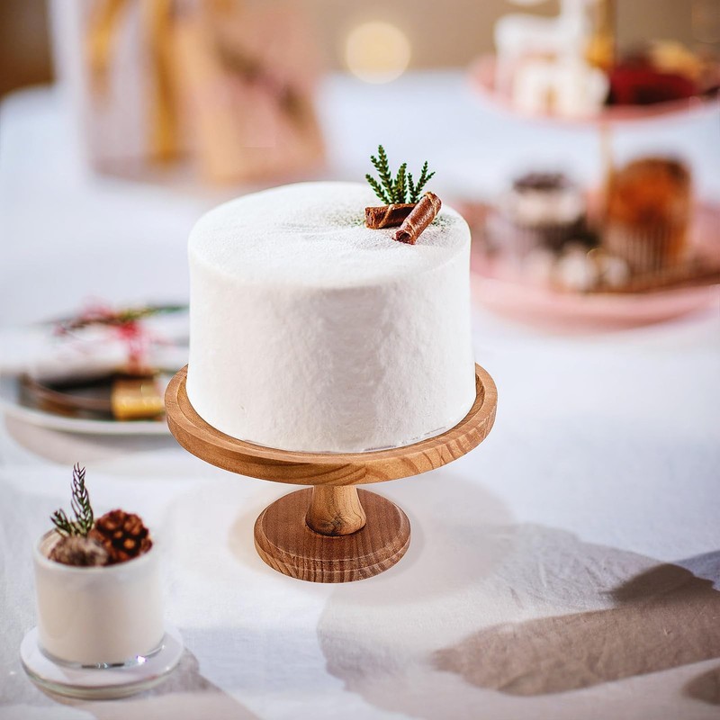 Rustic Round Wood Cake Stands, Brown Cupcake Pedestal Stand 9 Inch Dessert Di... gallery