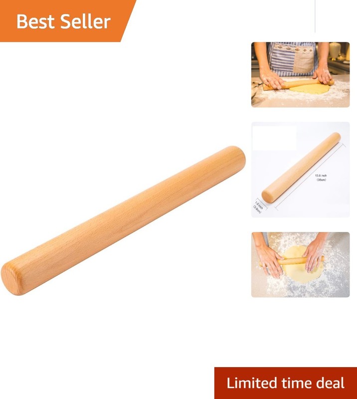 13.8-Inch Beechwood Rolling Pin – Dishwasher Safe for Effortless Baking