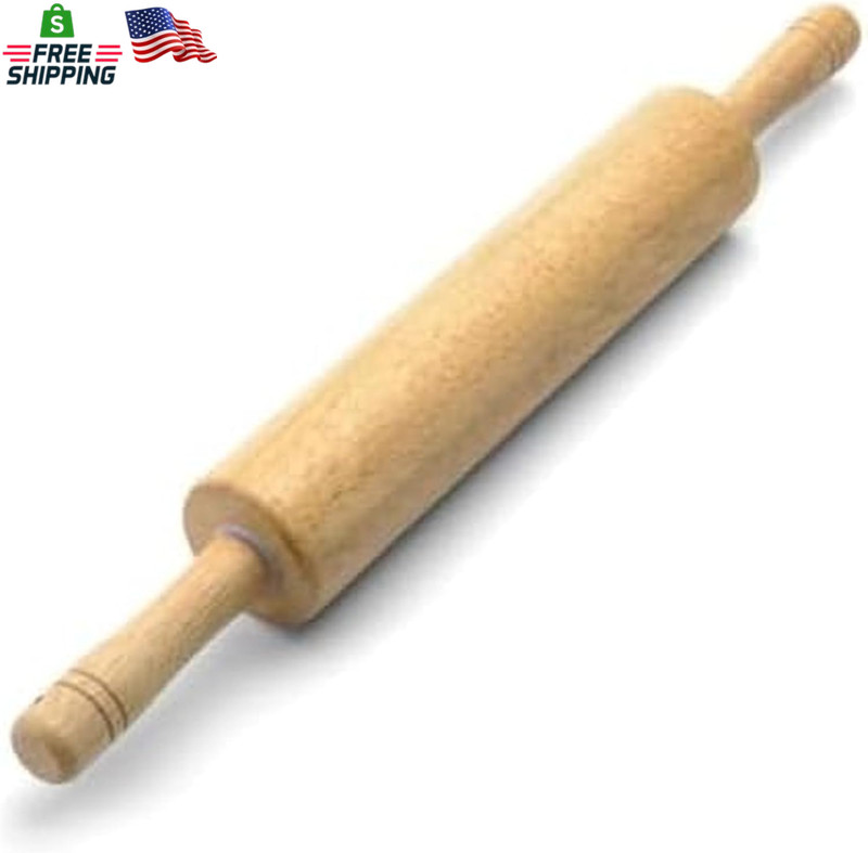 Classic Wood Rolling Pin, 18-Inch Hardwood Dough Roller for Baking Pizza, Pies,