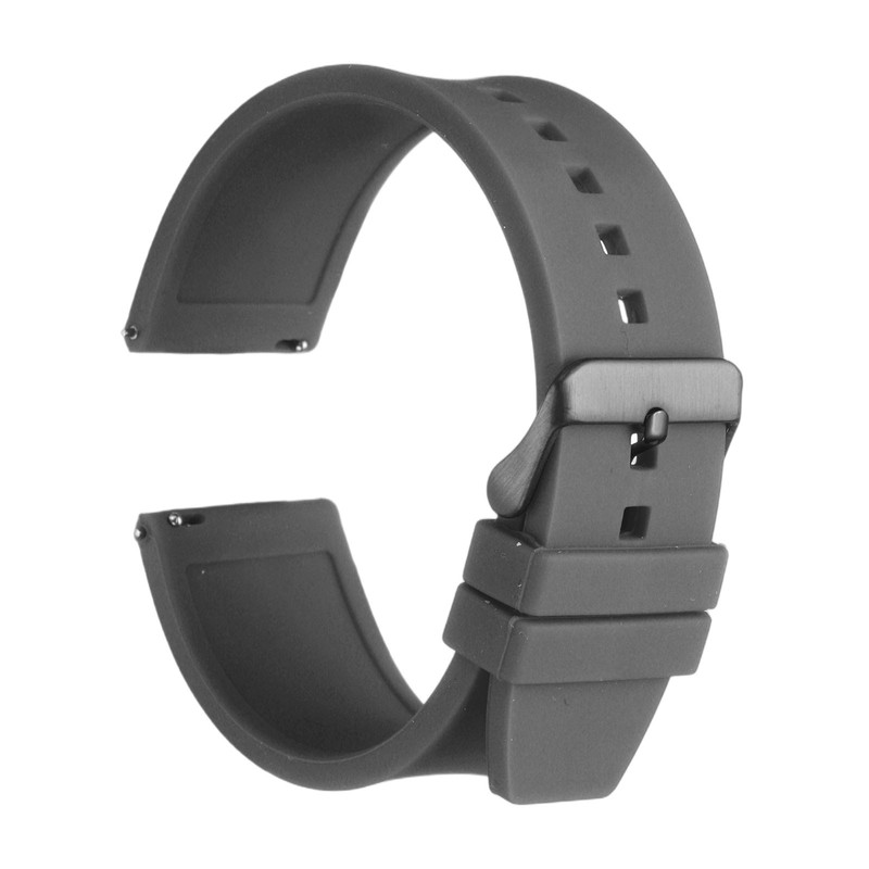24mm Black Silicone Watch Strap with Grey Buckle for Quick Release
