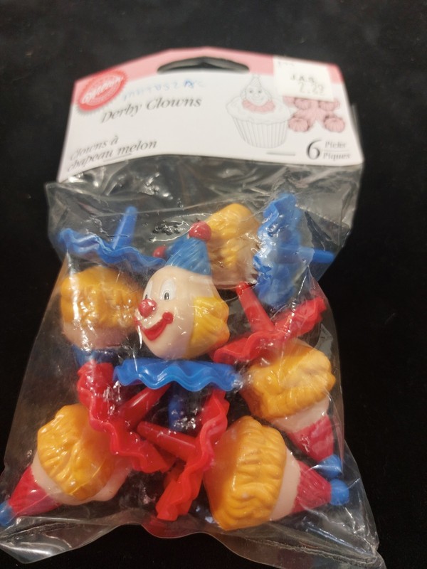 Vintage Wilton Derby Clowns Cupcake Picks 6 Birthday Decorations
