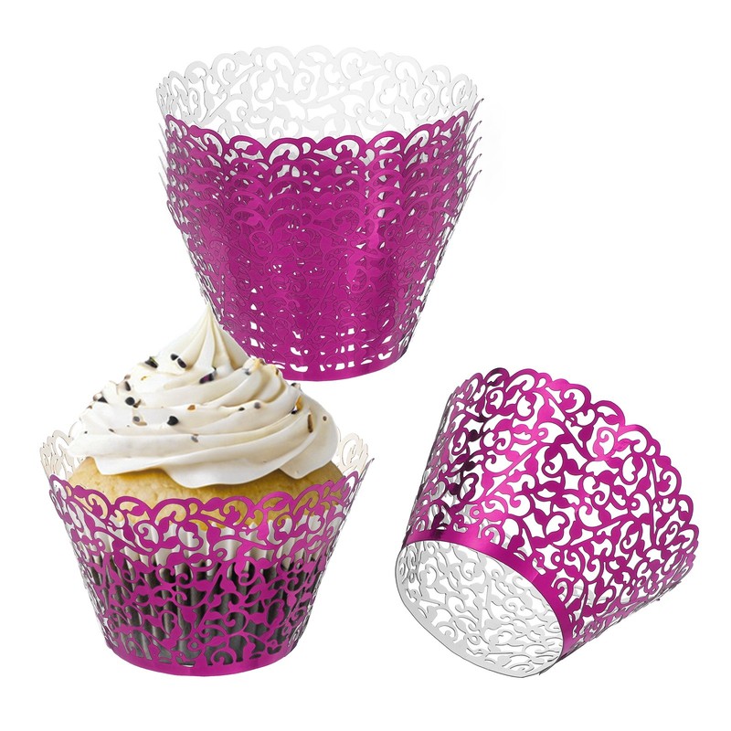 Cupcake Wrappers Paper, 50 Pack Baking Cups Standard Vine Decor, Rose Red