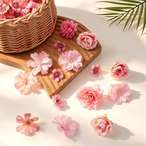 50 PCS Fake Flower Heads Pink Small Artificial Flowers Small-Flowers for gallery