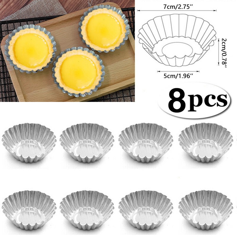 8pcs Non-stick Reusable Egg Tart Molds Cupcake Muffin Baking Molds Dessert Cups