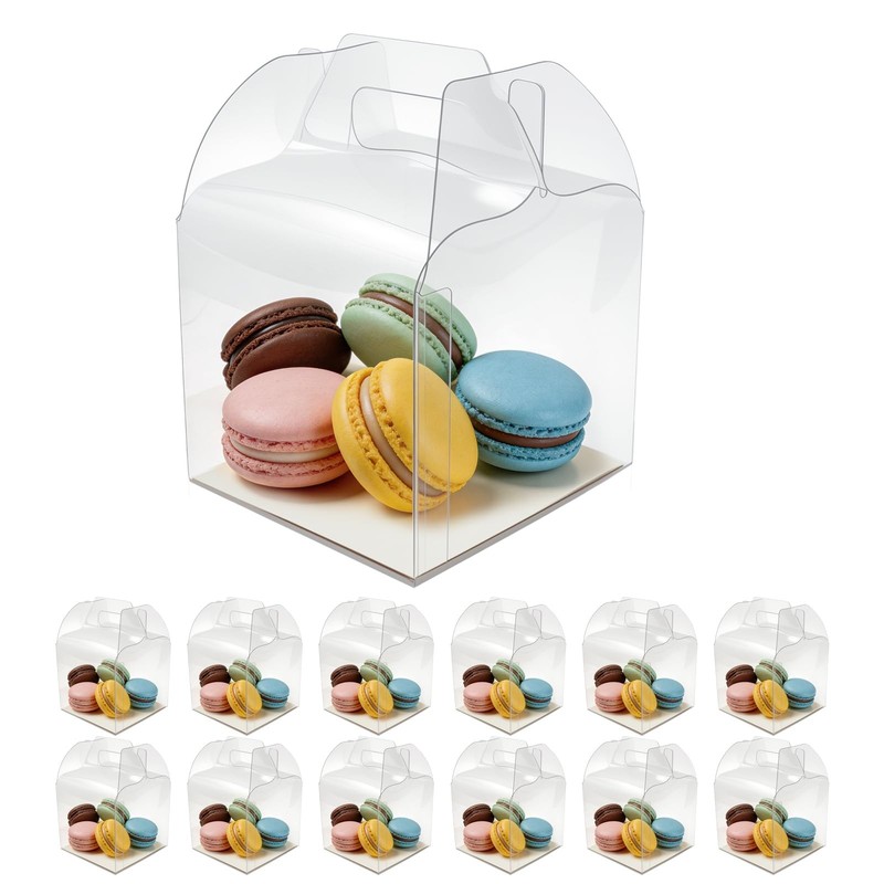 24 Pack Clear Boxes for Treats,4inch Macaron Containers with Handle, Clear Ca…