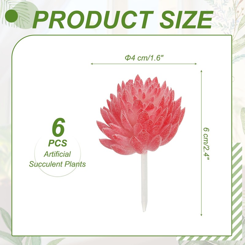 6 Pcs Artificial Succulent Plants, Fake Artificial Flocking Lotus, Red gallery