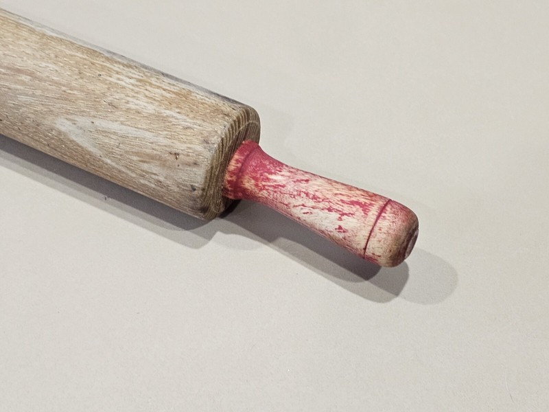 Vintage Wooden Rolling Pin Flat Red & Cream Handle Roller Hard Wood gallery