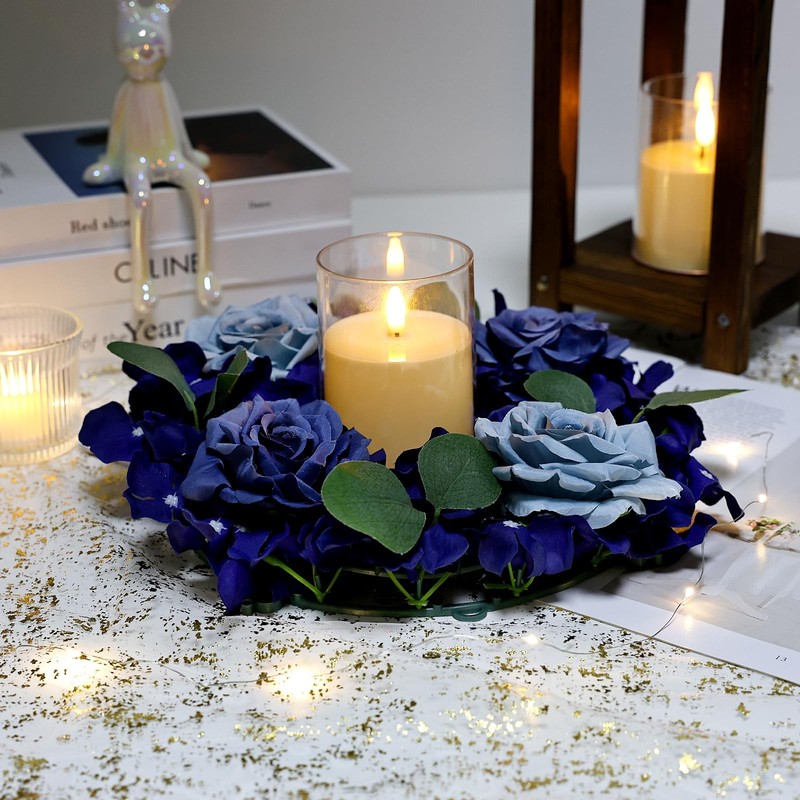 DIYDOFUN Artificial Flower Candle Rings - 6 Inch Inner Rose Floral Wreaths gallery