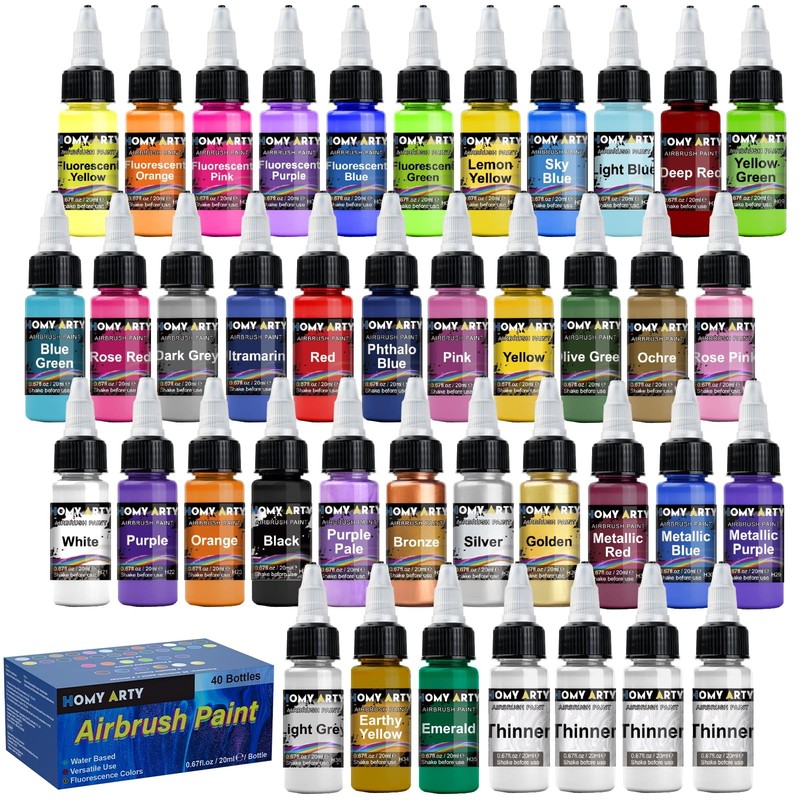 HOMY ARTY Airbrush Paint - 36 Colors 0.79 litri, 36 with 4 Thinner