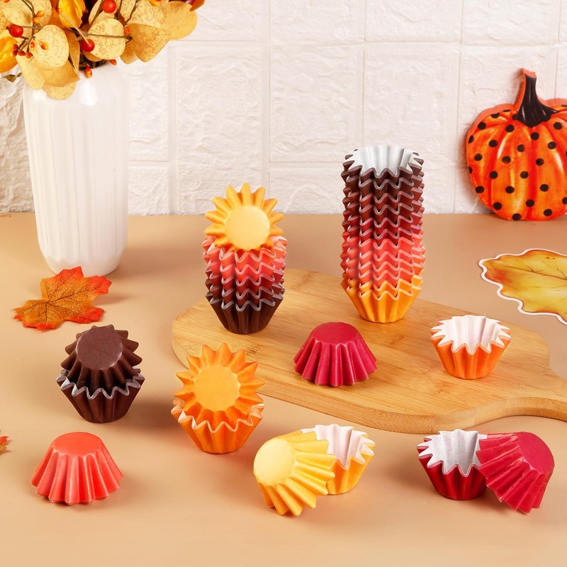 300Pcs Fall Grease-Resistant Mini Cupcake Liners Yellow Orange Wedding Muffin... gallery
