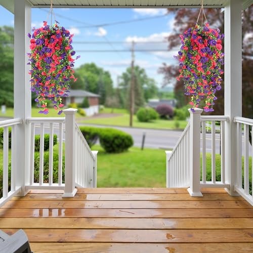 Artificial Fake Hanging Flowers Plants for Outdoor Outside Puple & Hot Pink gallery