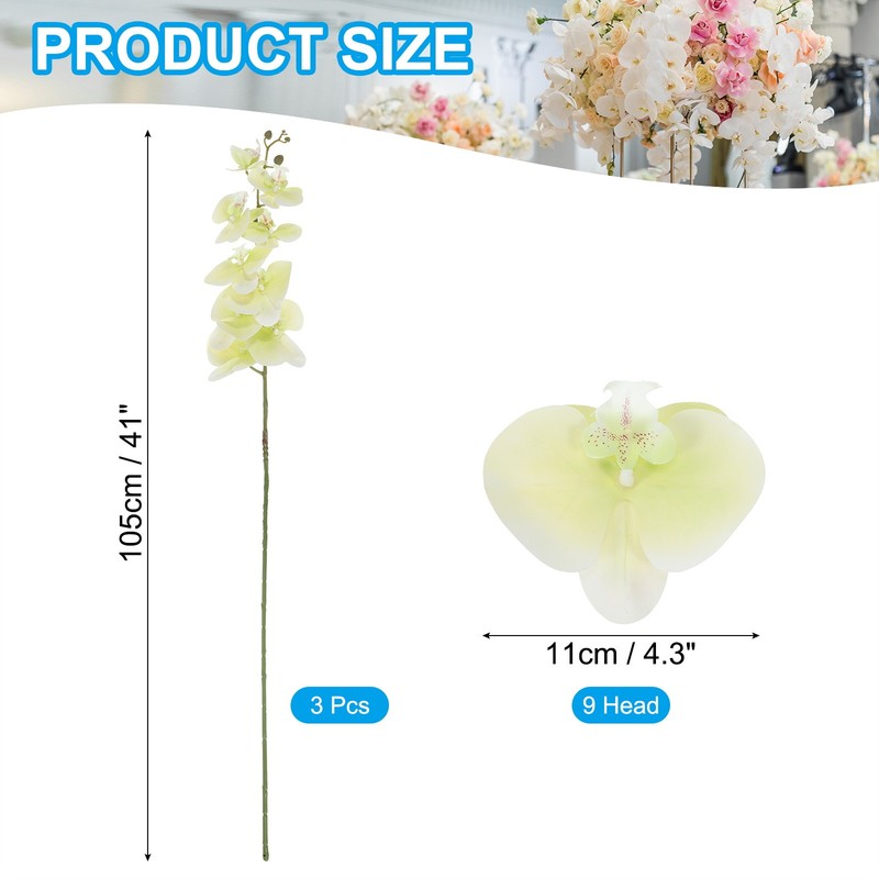 3Pcs 41" Artificial Orchid Stems 9T Phalaenopsis, Light Green gallery