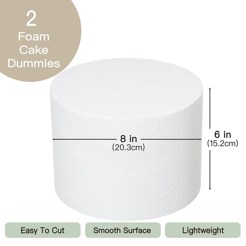 2 PCS White 8x6 Inch Foam Dummy Round Cake Discs DIY Crafts School Modeling gallery