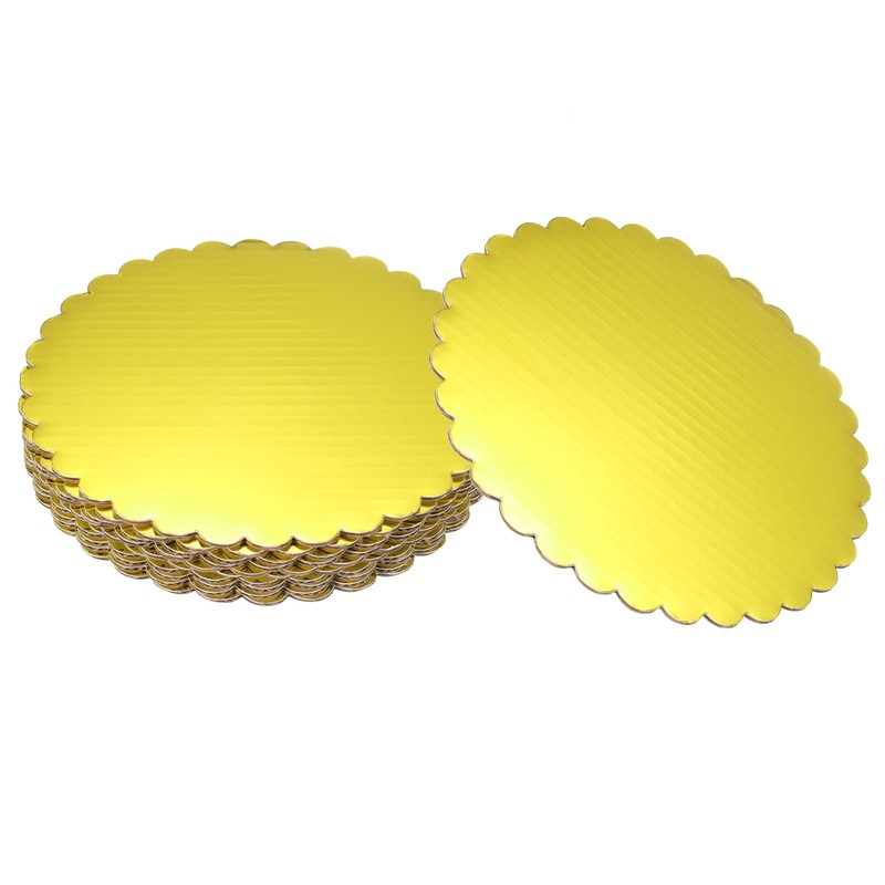 10 Pcs Scalloped Cake Circle Base, 9.8 Inch Cake Cardboards, Gold Tone