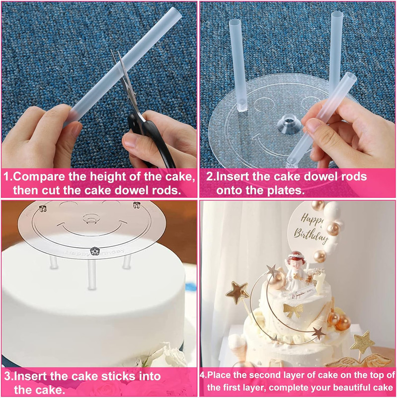 80Pcs Cake Tier Stacking Kit 10Pcs Clear Cake Separator Plates for 4, 6, 8, 10, gallery