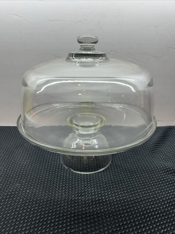 Vintage Clear Glass Pedestal Cake Stand With Dome Lid Or Compote 11″