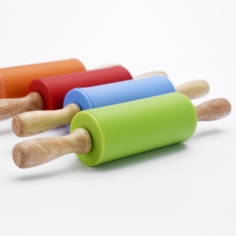 Non Stick Mini Silicone Rolling Pin With Wooden Handle For Baking Dough Pastry gallery