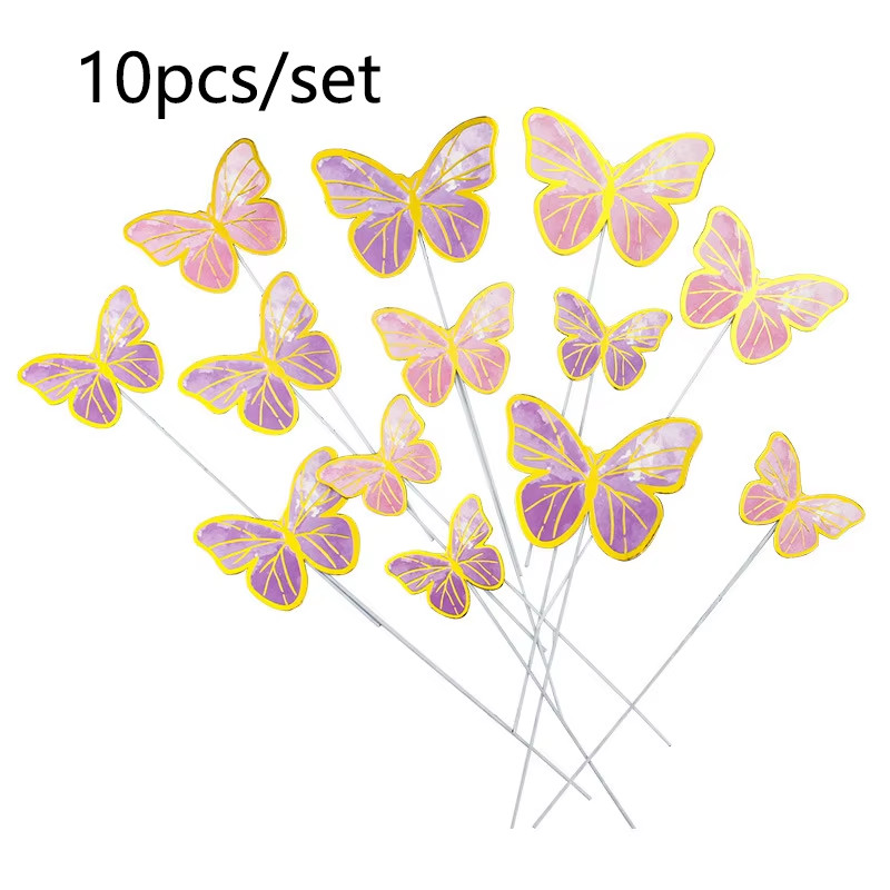 10Pcs Dessert Cake Decor Butterfly Stamping Gold Butterfly Cake Toppers Princess gallery
