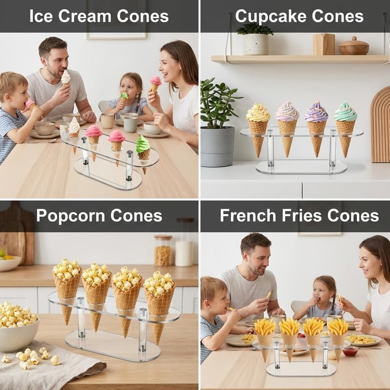 Ice Cream Cone Holder 4 Holes Transparent Acrylic Cupcake Cake Stand Reusable gallery