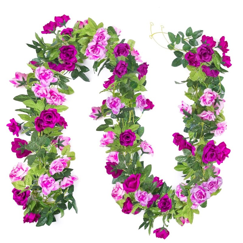 Kisflower 3Pcs/23.7Ft Artificial Rose Flower Garland Fake Vines Silk Floral