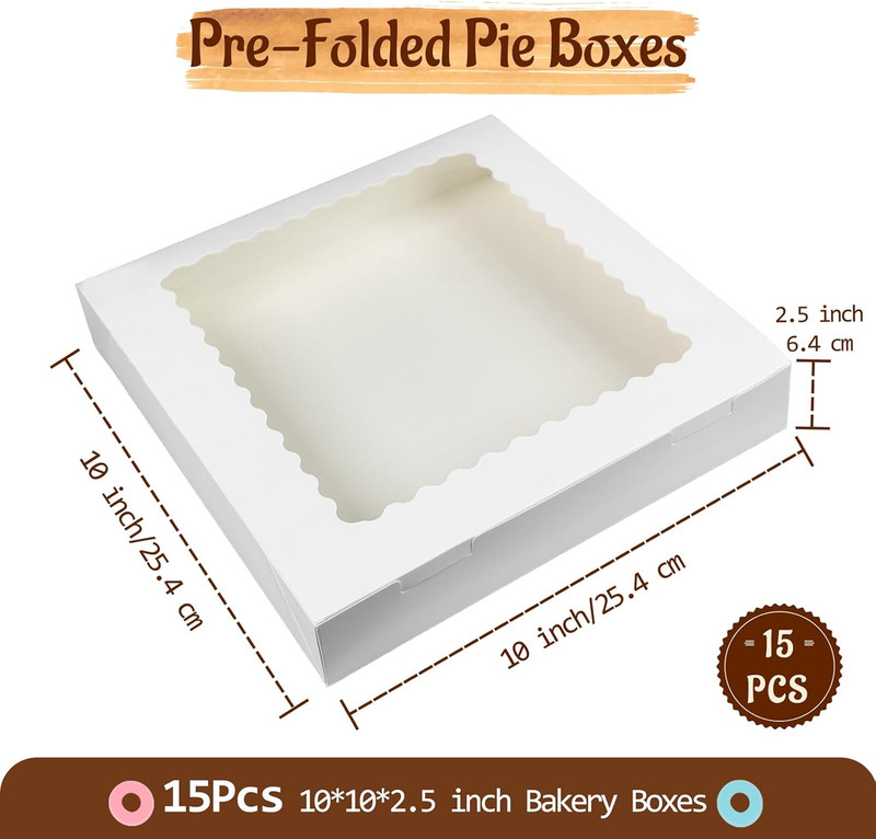 15 Pack 10x10x2.5 Inch Bakery Boxes with Window, Auto-Popup White Pastry Boxes f gallery