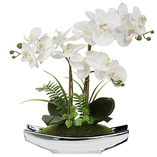 Orchids Artificial Flowers 15″ White Phalaenopsis Orchid with Silver White#2