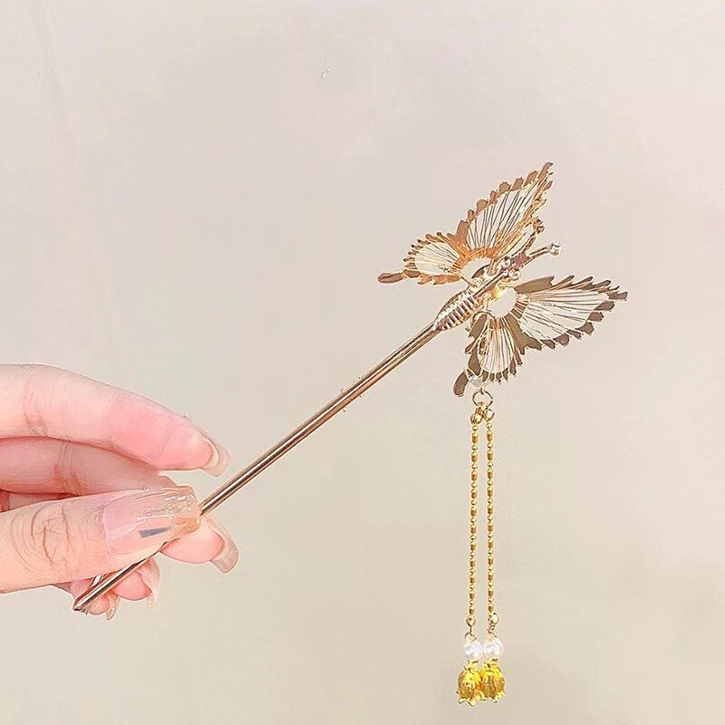 1pc Hanfu Hairpin Hair Accessories Ancient Style Dragonfly Tassel Duckbill Clip gallery