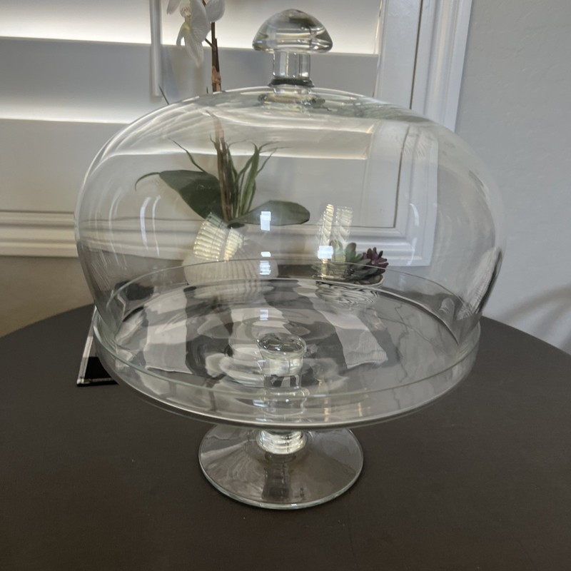 VTG 2pc Glass Pedestal Lipped Cake/Cookie/Veggies Plate w/ Dome Cover(13”X10.5”)