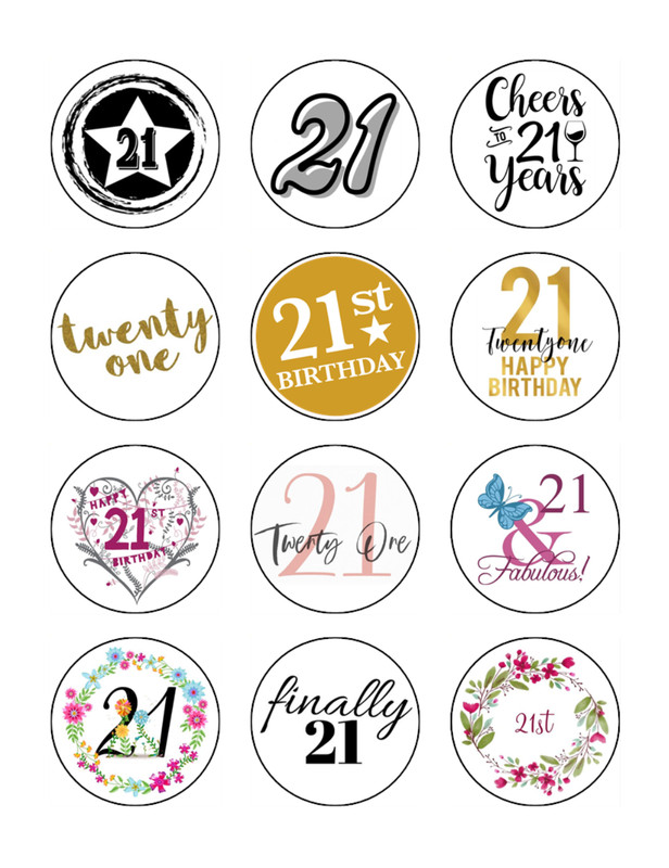 21st Birthday Edible Icing Cupcake Toppers – Birthday Party Cake Decorations gallery
