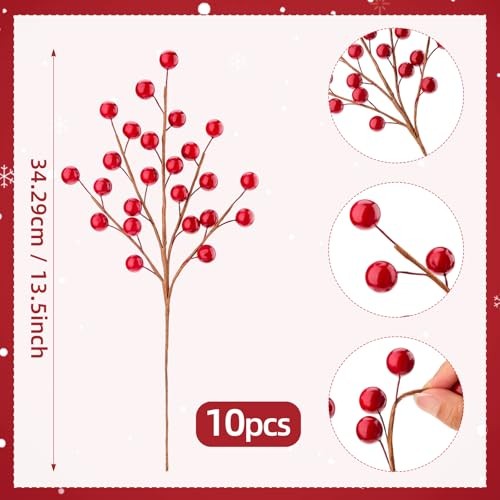 10 Pcs Artificial Red Berries Stems 13.5" Christmas Holly Berry 13.5inch 10 gallery