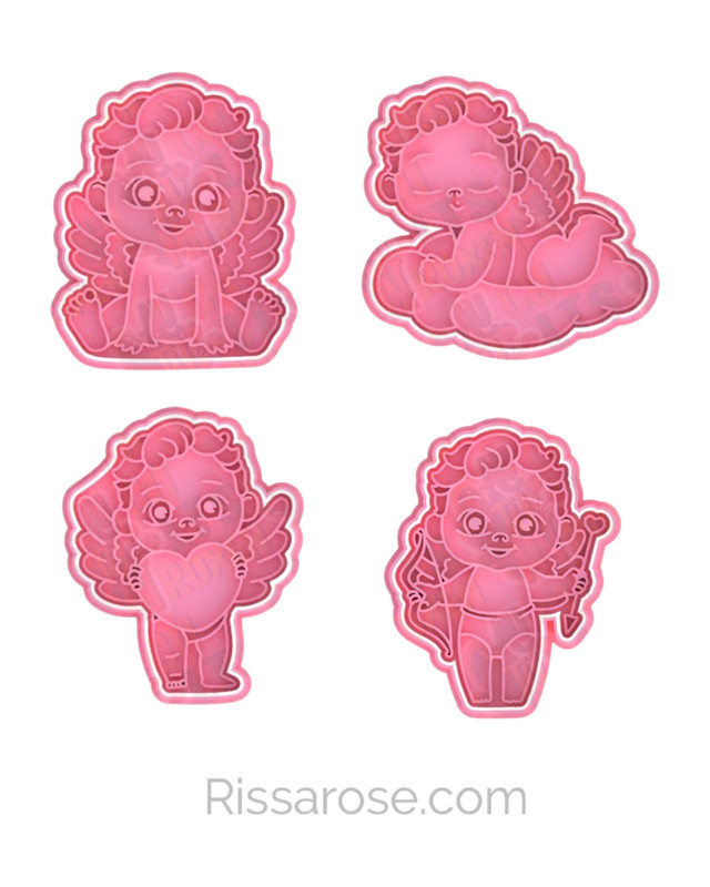 Cupid Angel Cookie Cutter Stamp Sitting Sleeping Holding Heart With Bow and Arro