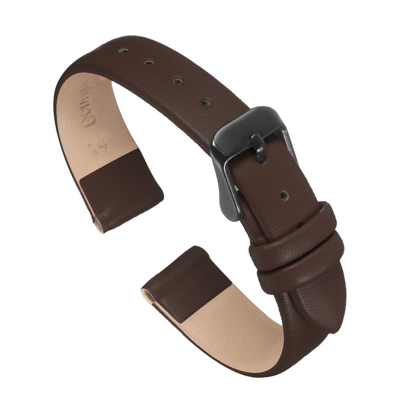 14mm Leather Strap for Dark Brown/Black Flat Watch with Buckle