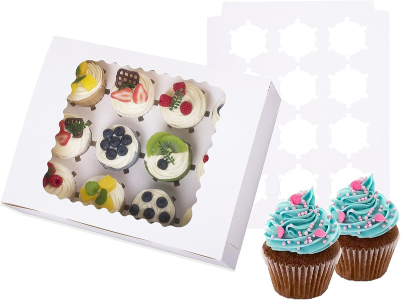 15-Set Cupcake Boxes Hold 12 Standard Cupcakes, Food Grade Cupcake Holders Baker