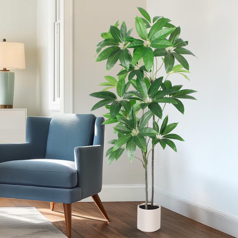 Yepdin Artificial Fortune Tree - 5 Ft Fake Tree White Planter - Large Faux gallery